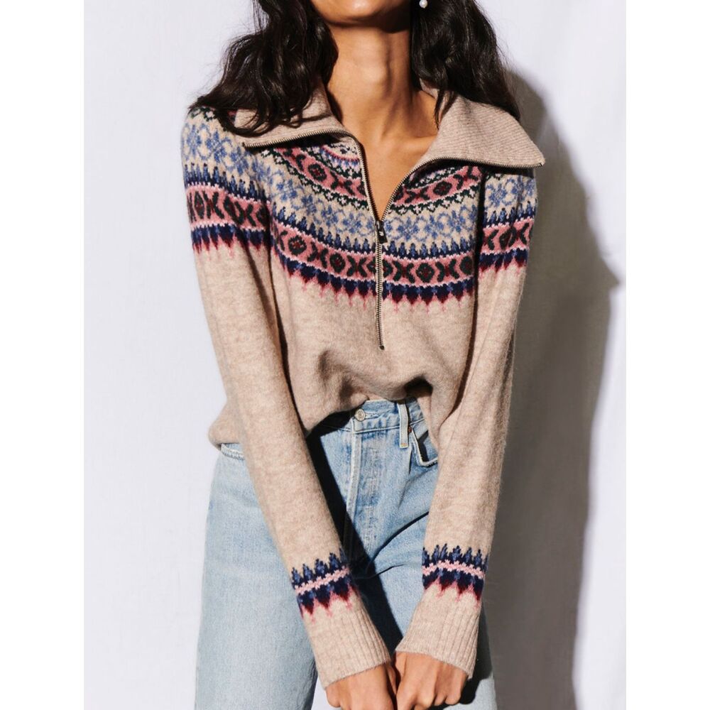 SAYLOR‎ Casey Shetland Fairisle Sweater Brown Small